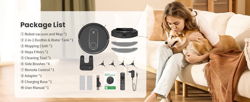 Robot Vacuum,2 in 1 Mopping and Vacuuming, App/Voice/Remote Control,Self-Charging Robotic Vacuum Cleaner,Good for Hard Floor, Low-Pile Carpet, Pet Hair (Small)