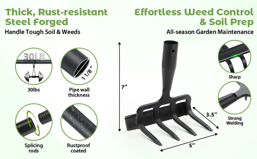 Garden Hoe,2 in 1 Heavy Duty Stirrup Hoe and Cultivator Gardening Tool Set with 62 inch Long Handle,Lightweight Hula Hoes Weeding Rake for Fast Weeds Grass Removal,Cultivating, Loosen Soil, Sharp Edge