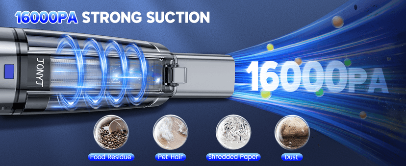 JONYJ Handheld Vacuum Cordless, 16000PA Strong Suction Hand Held Car Vacuum Cleaner, Portable Hand Vacuum Rechargeable with Multi-Nozzles & LED Light for Home, Car, Office, Pets