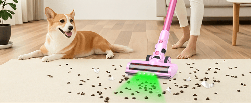 Pink Cordless Vacuum Cleaner, 45Kpa/550W/60 Mins Runtime Stick Vacuum with Self-Standing and Touch Screen, Anti-Tangle Wireless Vacumm, Vacuum Cleaners for Home/Pet Hair/Carpets/Floors