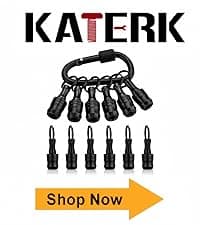 Push to Unlock,Katerk 6pcs 1/4 inch Hex Shank Aluminum Alloy Screwdriver Bit Holder Light-Weight Quick-Change Extension Bar Keychain Drill Screw Adapter Portable,Black Carabiner,Tool Gifts for Men