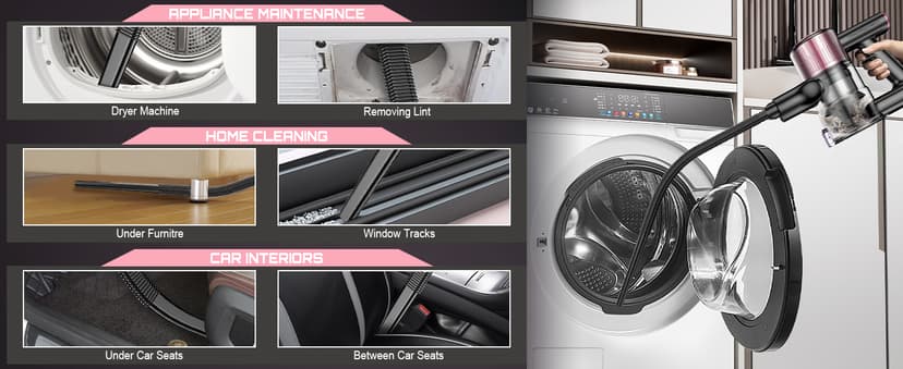 Cordless Vacuum Cleaner, 10 in 1 Stick Vacuum with Powerful Suction, Hose, Green LED Light, Anti-Tangle Brush, Lightweight Rechargeable Vacuum Cleaner for Home, Hardwood Floors, Carpets, Pet Hair,Pink