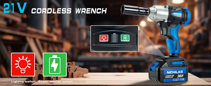 Cordless Impact Wrench, 2 IN 1 Screwdriver Head, 21V electric power wrench, 420Nm High Torque, 4 Pole Motor, Include Battery & Charger & Carrying Plastic Box