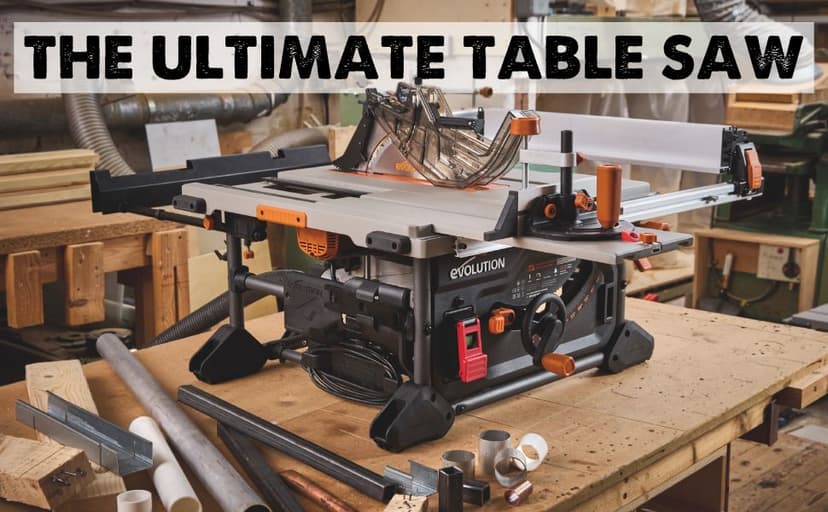 Evolution R10TS 10" Jobsite Table Saw | 15A Powerful Motor | Multi-Material Cutting | 10" TCT Blade | 26” Rip Capacity | 3-3/8” Cut Depth | 0-45º Bevel | Precision Fence | Portable & Heavy-Duty