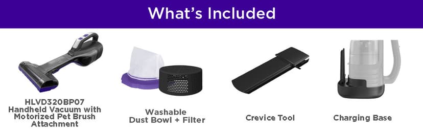 BLACK+DECKER dustbuster Reveal Pet Hair Vacuum, Hand Held Vacuum Cordless Portable for Home and Car, Rechargeable, LED Light, Powerful Suction, Includes Pet Brush and Crevice Tool (HLVD320BP07)