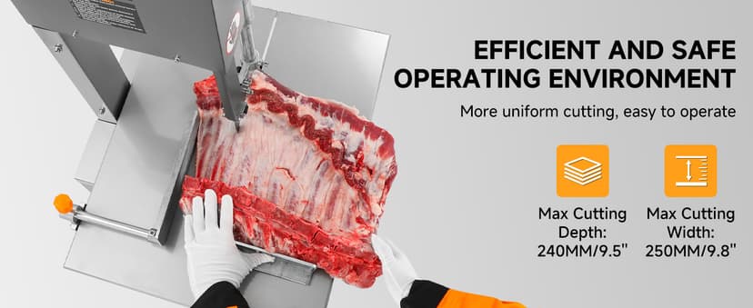 Hoteche 10-Inch Commercial Electric Meat Bandsaw - 550W, 9.5" Cutting Depth, 10" Cutting Width Ideal for Meat, Bone, and Frozen Food Processing