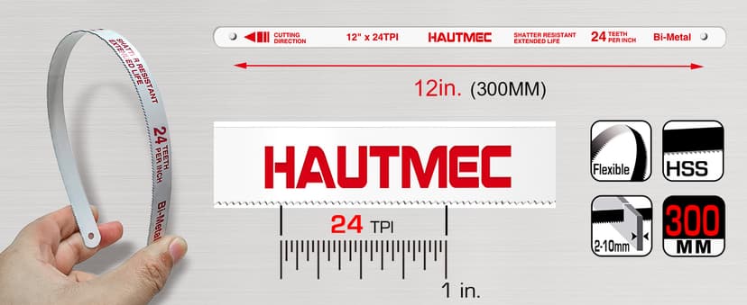 HAUTMEC 12-Inch High Tension Hacksaw, Lightweight Hack saw Frame with 24 TPI Bi-Metal HSS Blade, Adjustable Tension Hand Saw for Cutting Metal, Steel Pipe, PVC, and Wood – HT0398