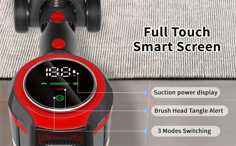 Vacuum Cleaners for Home, Lightweight Cordless Vacuum Cleaner for Hard Carpet, Hard Floor, Pet Hair, 30Kpa Vacuum Cleaner with HEPA Filter, Side Light, Max 55 Mins, Full Touch Screen