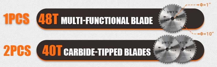 DWT Sliding Compound Miter Saw with 3 Blades, 15A 10", Double Speed (4500 RPM & 3200 RPM), Bevel Cut (0°-45°) with Laser, Extension Table, Iron Blade Guard, Cutting Wood, PVC or Soft Metal