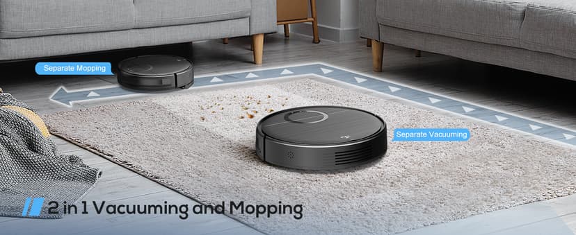 Robot Vacuum and Mop Combo, 2 in 1 Mopping Robotic Vacuum Cleaner with Schedule, Wi-Fi/App/Remote, Max Suction 2000Pa, Self-Charging, Slim, Ideal for Hard Floor, Pet Hair, Low-Pile Carpet