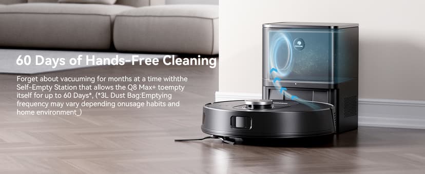 Proscenic Q8 Max Robot Vacuum and Mop with Self Emptying for 60 Days, 5,000 Pa Suction, LiDAR Navigation with Home Mapping, 200 Min Run, Auto Self-Charging, WiFi APP Control for Floor