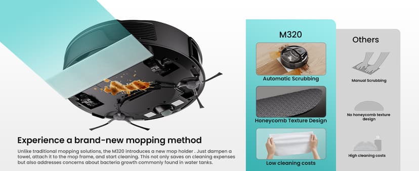 Lefant M320 Robot Vacuum Cleaner, Carpet Detection, 6,000 Pa Suction, Low Noise, 800ml Visible Dustbin, 210 Mins Runtime, Self-Charging, Works with Alexa, Ideal for Hard Floor, Pet Hair, Black