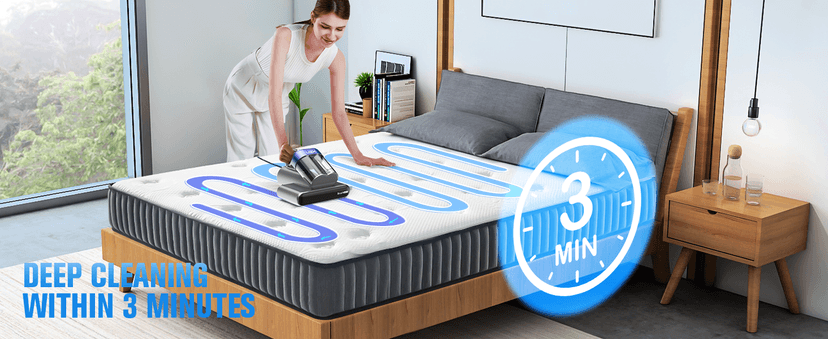 Bed Vacuum Cleaner Mattress Vacuum Cleaner,16Kpa Powerful Handheld Vacuums with UV-C Light & Double Dust Cup & High Heating & Ultrasonic & Anion for Bed Sofa (MV11,Black)