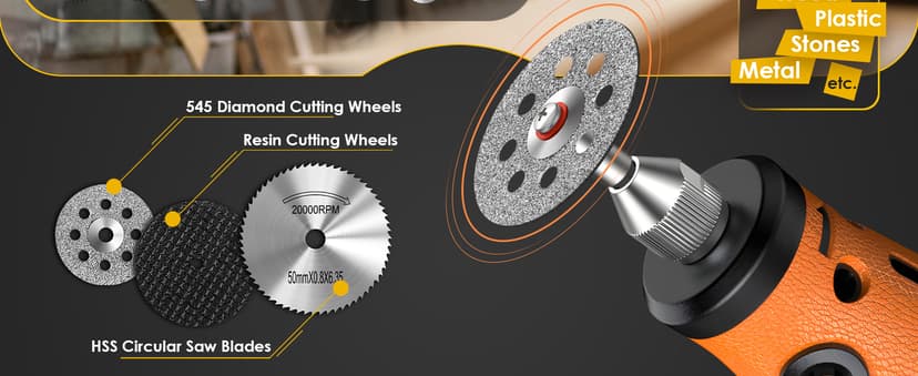 44pcs Cutting Wheel Set Compatible with Plastic for Rotary Tool, HSS Circular Saw Blades 6pcs, Resin Cutting Discs 20pcs, 545 Diamond Cutting Wheels 10psc with 2 Screwdrivers