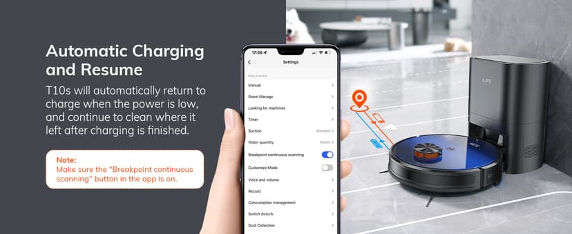 ILIFE Robot Vacuum and Mop Combo, Self Emptying for 60 Days of Cleaning, 3000Pa Suction and Lidar Navigation, Smart Mapping, Wi-Fi/App/Alexa Control, for Pet Hair Carpet Hard Floor, T10s