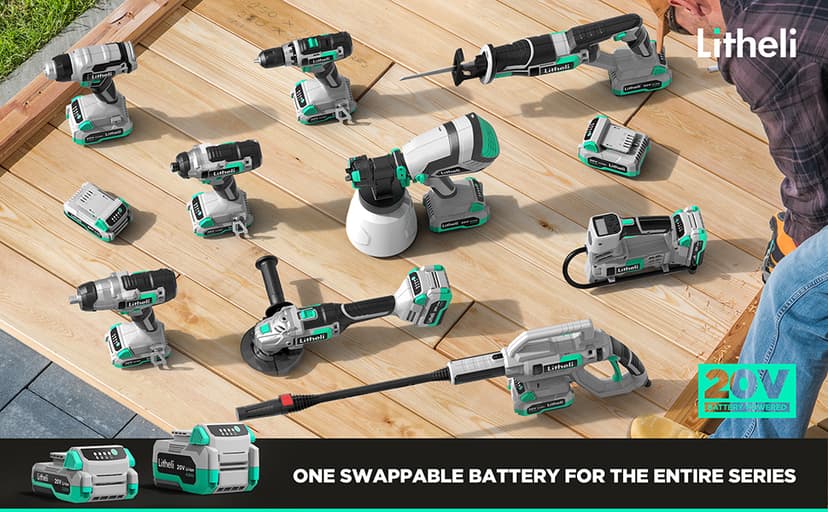 Litheli Cordless Impact Driver, 1150 In-Lbs Torque, 1/4″ Quick-Release Hex Chuck, with 20V 2.0 Ah Battery, 3 Socket Adapters, 2 Driver Bits