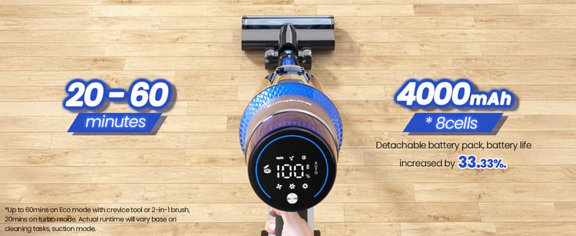 V25 Cordless Vacuum Cleaner, 680W 60Kpa Powerful Stick Vacuum with Dust Sensor, Digital Display, 4000mAh Rechargeable Battery up to 60Mins, Versatile for Pet Hair, Floor, Carpet (Sapphire)