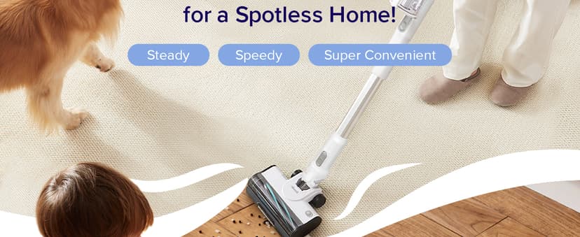 LEVOIT Cordless Vacuum Cleaner, Stick Vac with Tangle-Resistant Design, Up to 50 Minutes, Powerful Suction, Rechargeable, Lightweight, and Versatile for Carpet, Hard Floor, Pet Hair, White&Blue