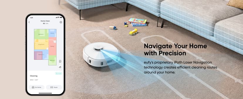 eufy X10 Pro Omni Robot Vacuum and Mop Combo, 8,000 Pa Suction, Dual Mops with 12 mm Auto-Lift and Carpet Detection, AI Obstacle Avoidance, Auto Mop Washing, Auto Drying, Self-Emptying, White