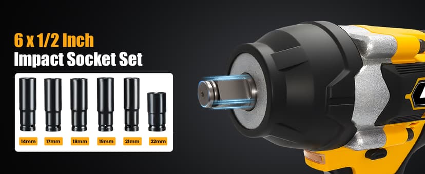 Cordless 1/2 Inch Impact Wrench,1000 N.m(740 Ft-lbs) Brushless High Torque Electric Impact Gun, 3300RPM Power Impact Driver, 2x 4.0AH Li-ion Battery,Charger & 6Pcs Sockets for Car Home DIY Furniture