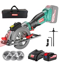 HYCHIKA 6.2A Mini Circular Saw with 3 Blades (4-1/2”), Compact Hand Saw Max 1-7/8" Cutting Depth, 3500RPM, Rubber Handle & 10ft Cord for Wood, Metal, Plastic, Tile