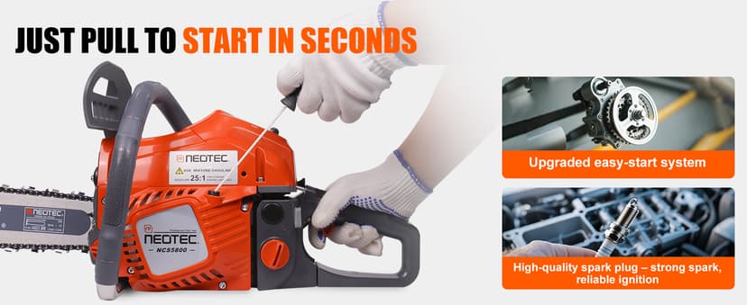 58CC Gas Chainsaw 18 Inch 20 Inch, Gas Powered Chain Saw with Ergonomic Handheld Petrol Gasoline Chain Saw, 2-Cycle Gas Engine Chainsaw for Tree Wood Firewood Outdoor Cutting