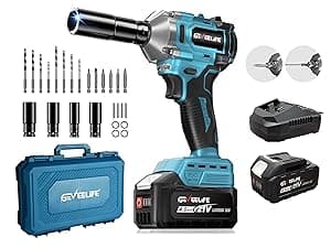 GEVEELIFE 650N.m/480Ft-lbs Brushless Impact Wrench,1/2" Cordless Impact Gun w/ 2x4.0Ah Battery & 6 Sockets, 3300RPM Power Electric Impact Driver for Car/DIY Furniture/Lawn Mower, Blue Toolbox