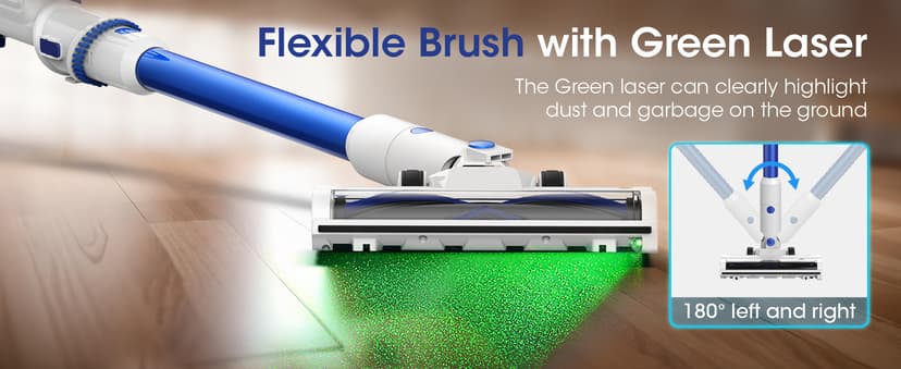 Cordless Vacuum Cleaner, Brushless Motor Powerful Suction Stick Vacuum, LED Display, with 2500 mAh Detachable Battery, 45 Mins Runtime Vacuum Cleaners for Home/Pet Hair/Hardwood/Carpets, Blue