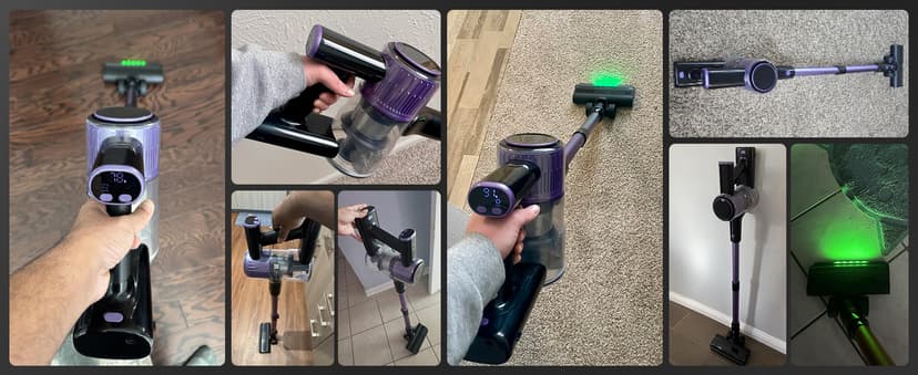 Cordless Vacuum Cleaner, 10 in 1 Stick Vacuum with Powerful Suction, Hose, Green LED Light, Anti-Tangle Brush, Lightweight Rechargeable Vacuum Cleaner for Home, Hardwood Floors, Carpets