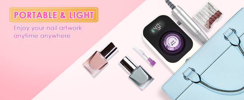 Portable Nail Drill Electric File: 40000RPM Professional Rechargeable Nail E-File Machine, Cordless Nail Drill with Bits & Base for Acrylic Nails Remove Nail Gel Polish Manicure for Salon Home, White