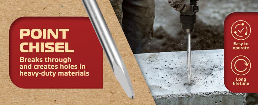 SDS Plus Chisel Set for Rotary Hammer Drills, 6 PCS SDS Chisel Set Includes Point, Flat, Scaling, Groove, Scraping, Tile, Hammer Drill Bits for Brick, Concrete, Block, Masonry