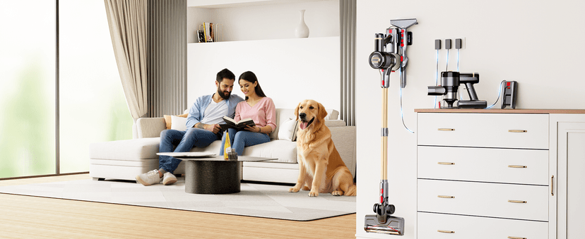 Cordless Vacuum Cleaner, 500W 40Kpa 60Mins Vacuum Cleaners for Home, Anti-tangle Stick Vacuum with Self-Standing, Wall Mount Charging, LDE Display, Wireless Vacuum for Carpet Pet Hair Hardfloor
