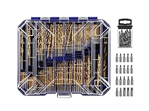 276pc Titanium Twist Drill Bit Set with S2 Bits 135° Tip High Speed Steel, Size from 1/16" up to 1/2", Ideal in Wood Cast Iron Aluminum Alloy Plastic Fiberglass, Clear Lid Case