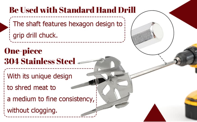 KAMaster Pork Puller Drill Attachment 304 Stainless Steel Meat Shredder Used with Standard Hand Drill for BBQ