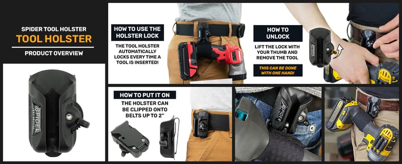 Spider Tool Holster - Improve The Way You Carry Your Power Drill, Driver, Multitool, Pneumatic, Multi-Tool and More on Your Belt - Compatible With All Major Tool Brands
