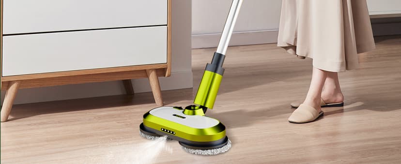 Cordless Electric Mop, Electric Spin Mop with LED Headlight and Water Spray, Up to 60 mins Powerful Floor Cleaner with 300ml Water Tank & Detachable Battery, Super Quiet Cleaning & Waxing