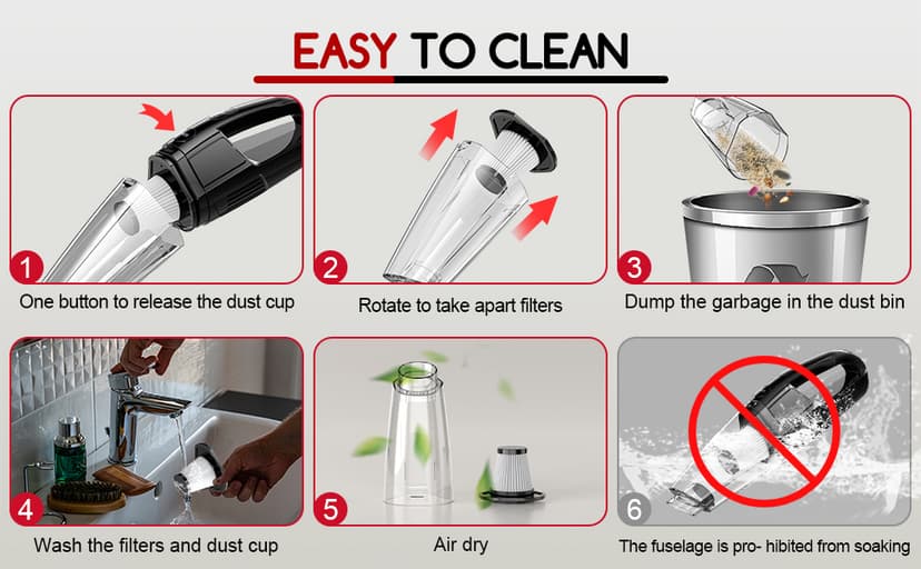 Handheld Vacuum Cordless Rechargeable, Car Vacuum Portable, Mini Vac for Pet Hair, Hand Vacuum Cleaner Car Seats, Home, Quick Cleanup, Strong Suction, Lightweight(H10)