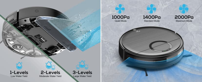 Robot Vacuum and Mop Combo, 2 in 1 Mopping Robotic Vacuum Cleaner with Schedule, Wi-Fi/App/Remote, Max Suction 2000Pa, Self-Charging, Slim, Ideal for Hard Floor, Pet Hair, Low-Pile Carpet