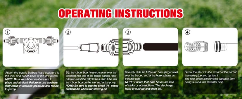 Portable Self Priming Mini Hand Drill Water Transfer Pump Kit with Suction and Discharge Hose for Water Oil Fluid Transfer