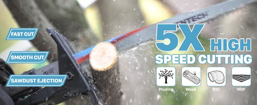 KEENTECH 6 Inch Cr-V Reciprocating Saw Blade 5-Pack for Cutting Wood, Engineered Wood, PVC Piping, Drywall, 6 TPI Fleam Ground Teeth, Compatible with Milwaukee Sawzall and Other Reciprocating Saws