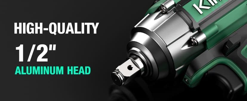 K I M O. Cordless Impact Wrench, Max Torque 406ft-lbs (550N.m) & 3000RPM, Premium Brake Stop, 1/2 lmpact Gun with 3000mAh Li-ion Battery, 7Drive lmpact Sockets, Fast Charger Impact Drill for Car Tires