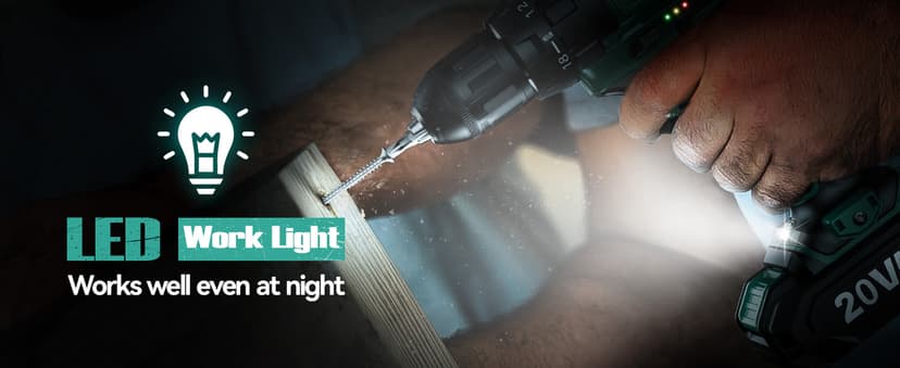 KIMO Hammer Drill - 20V 2X Battery Hammer Drill Cordless Drill Set, 350 In-lb Torque, 3/8" Keyless Chuck, 1350 RPM, 21+3 Position,14pcs Drill/Driver Bits, Power Drill Drivers for Concrete Brick Wall