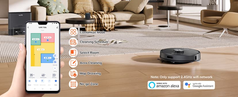ILIFE T20s Self-Emptying Robot Vacuum and Mop Combo, 5000Pa Suction, 70-Day Capacity, LiDAR Navigation, 260mins Runtime, App/Alexa Control, Robotic Vacuum Cleaner for Hard Floors, Carpets and Pet Hair