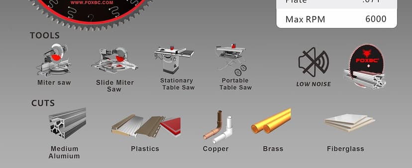 FOXBC 10-Inch Saw Blade 80-Tooth TCG for Aluminum and Non-Ferrous Metal & Plastic Cutting with 5/8-Inch Arbor