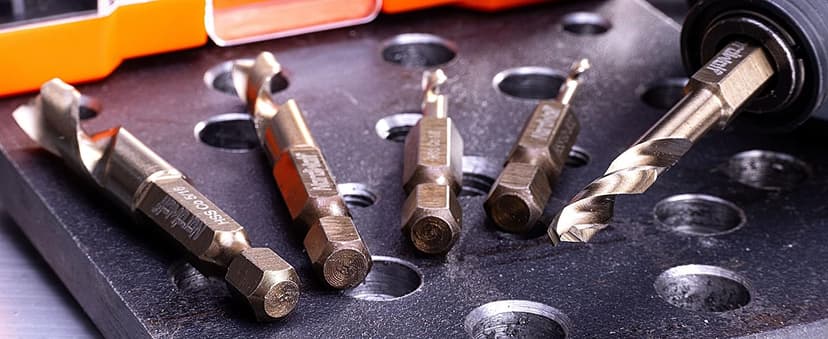 NordWolf 5-Piece M35 Cobalt Stubby Drill Bit Set for Stainless Steel & Hard Metals, with 1/4" Hex Shank for Quick Chucks & Impact Drivers, SAE Sizes 3/32"-1/8"-3/16"-1/4"-5/16" in Storage Case