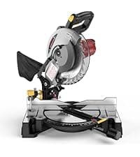 10-inch Sliding Compound Miter Saw, 5000RPM, 15 Amp, Single Bevel 0-45° with Extension Table, 36T Blade, Power Saw for Metal, Plastic, Wood, Laminates