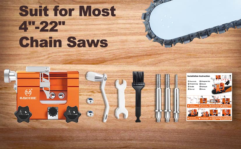 Chainsaw Sharpener Jig Kit, Portable Chainsaw Sharpening Tool with Burr Grinding Stone & Cleaning Brush, Manual Chain Saw Blade Sharpener Attachment for Chain/Electric Saw, Lumberjack, Garden Worker