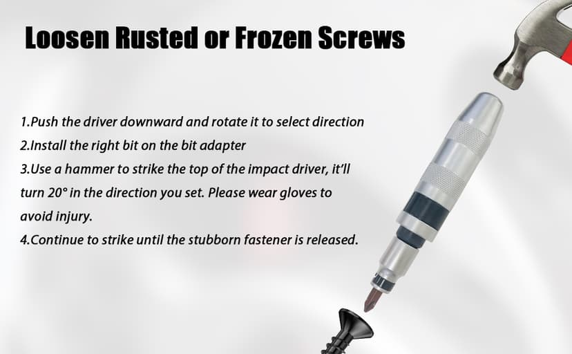 Sutekus 1/2 Inch Drive Manual Impact Driver Set Reversible Hand Held Impact Screwdriver with S2 Steel Bits for Disengage Rusted Fasteners or Frozen, 7Pcs