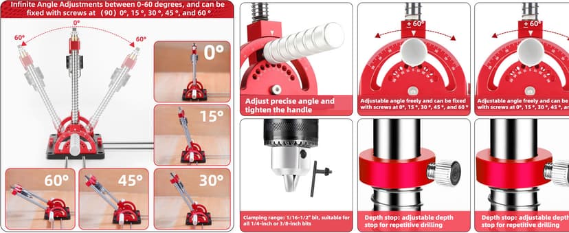 Portable Drill Guide Multi Angle Drill Guide Self-Centering Precision Drilling Jig Attachment for Drilling Angled or Straight Holes,Heavy-Duty 0° to 60° Angle Drilling Guide