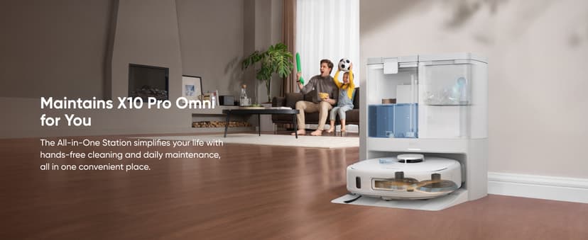 eufy X10 Pro Omni Robot Vacuum and Mop Combo, 8,000 Pa Suction, Dual Mops with 12 mm Auto-Lift and Carpet Detection, AI Obstacle Avoidance, Auto Mop Washing, Auto Drying, Self-Emptying, White